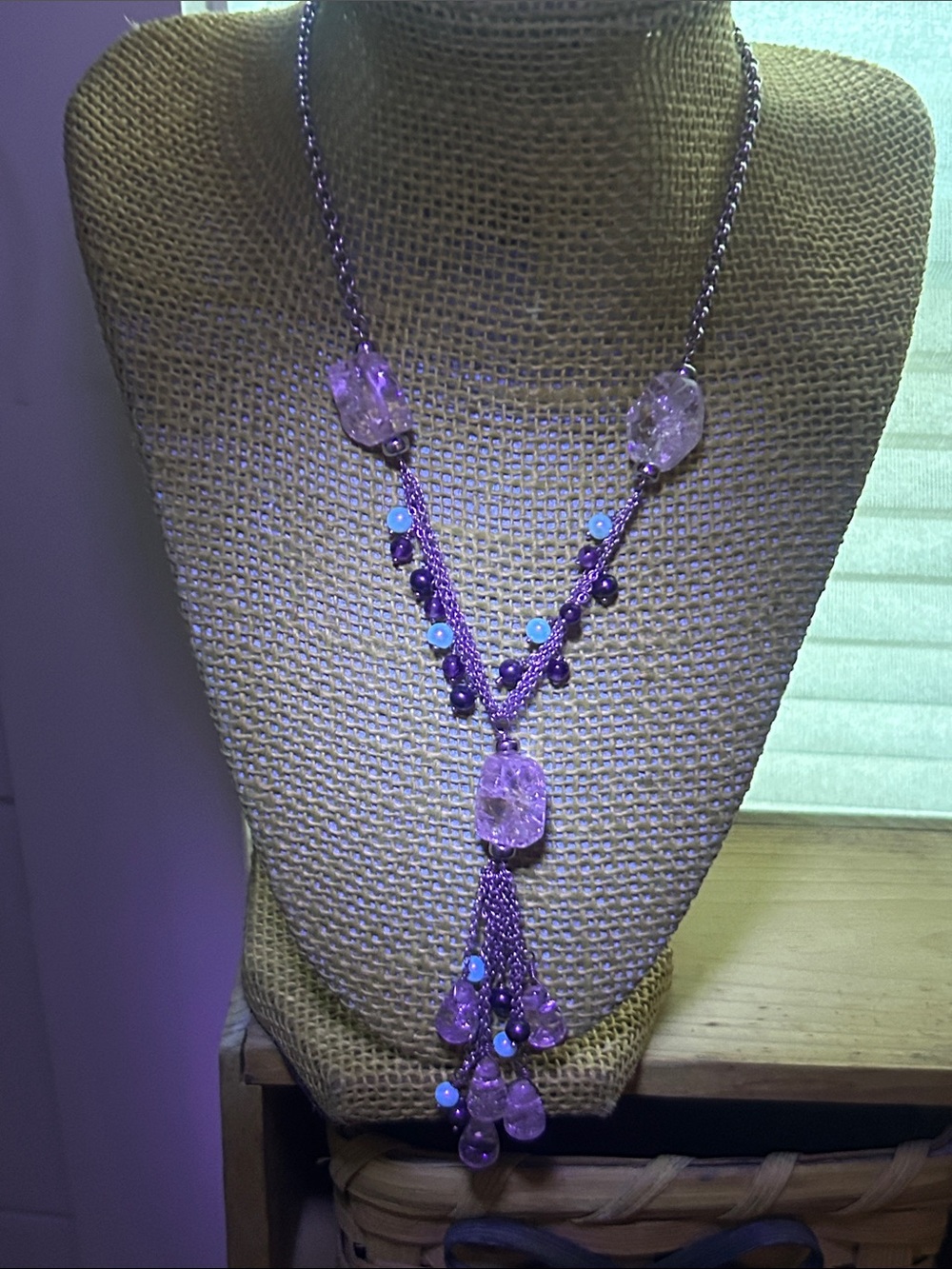 Multi-Strand Glass Crystal and Faux Pearls Lariat Necklace - Picture 11 of 11